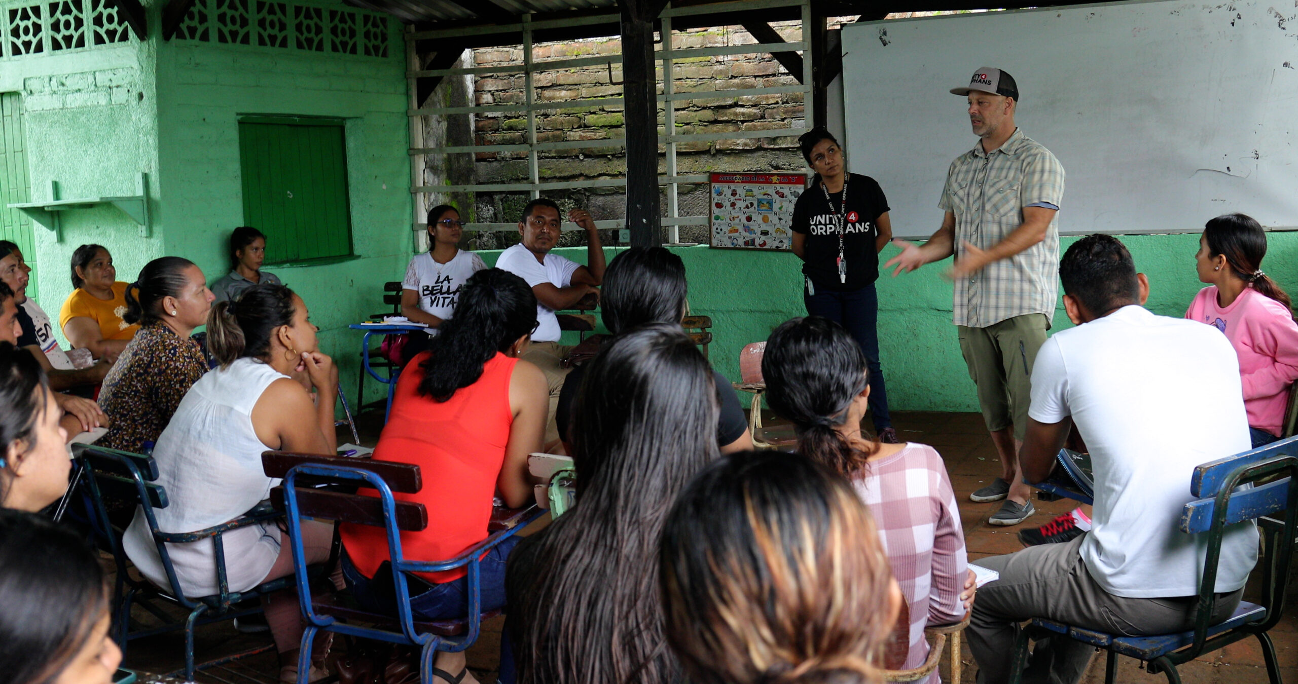 San Diego Charity Unity 4 Orphans' Joe Brandi speaking to ESL teachers in Miramar, Nicaragua