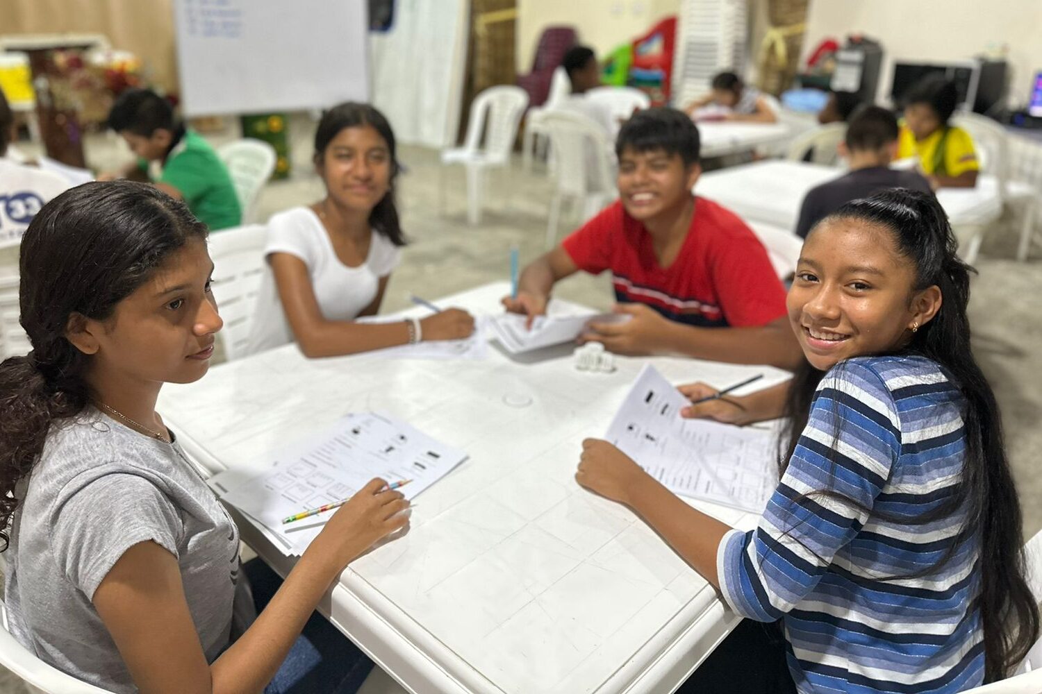 vulnerable children in U4O’s Ecuador ESL program doing classwork